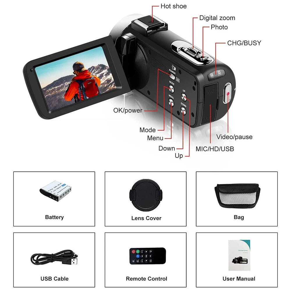 4K Digital Camera 42 Megapixels HD Digital Camera 18X Digital Zoom 3.0 inch screen With Flash Portable Video Recorder